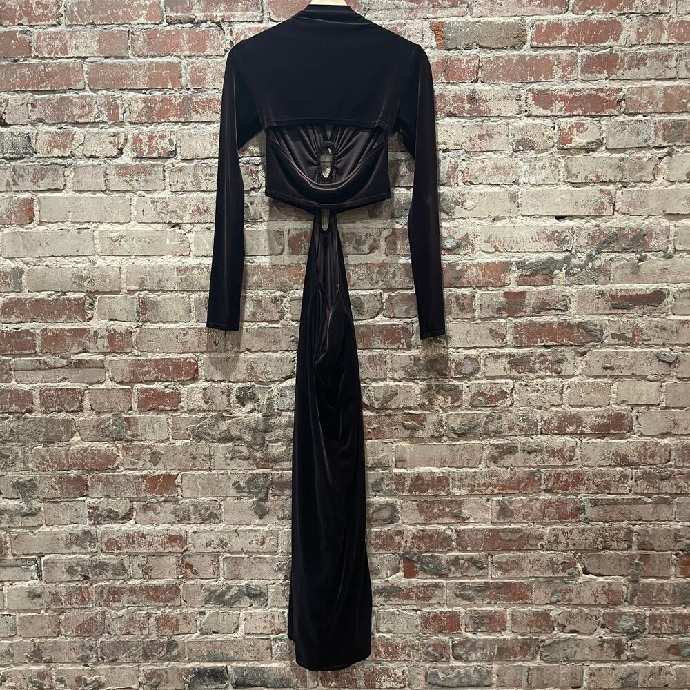 A.L.C Maeve Women's Draped Velvet Dress With Cut Out Details in Brown Size 4 - Picture 10 of 12